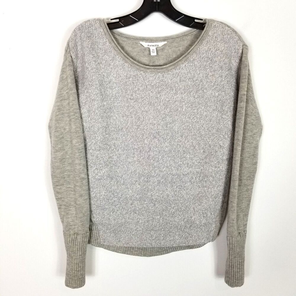 Athleta Mixed Brindle Sweater Women's Sz XS Gray Wool Blend Pullover Thumb Holes